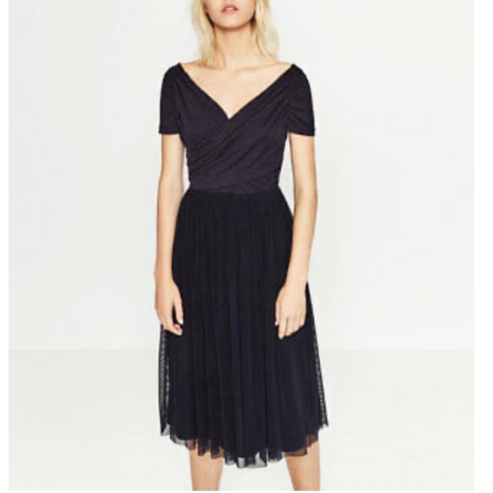 Zara navy ballerina fit and flare midi dress